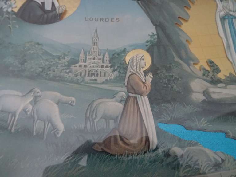 Volkskunst antiek dienblad Lourdes