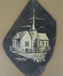 Vintage leisteen plaquette kerk Broekhem