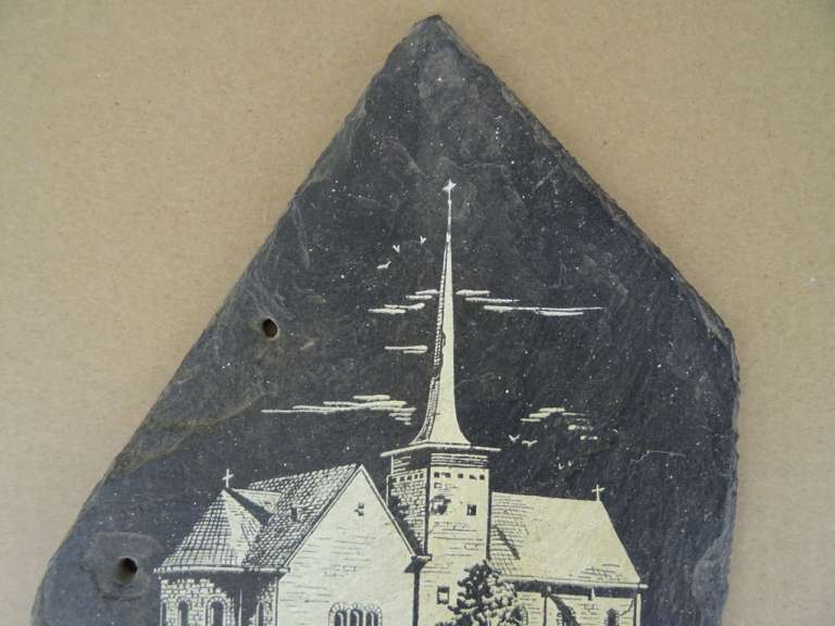 Vintage leisteen plaquette kerk Broekhem
