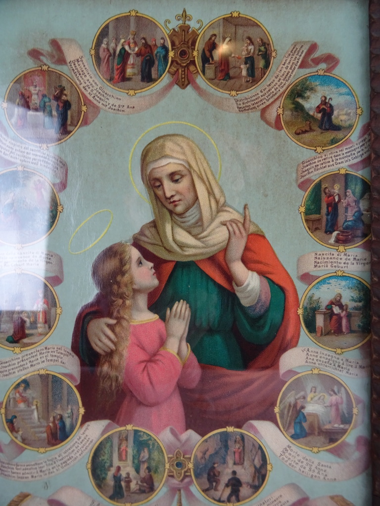 Antieke religieuze prent in Tramp art lijst - Afbeelding 4