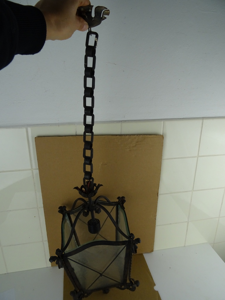 19-eeuwse Antieke smeedijzeren hanglamp - Afbeelding 3