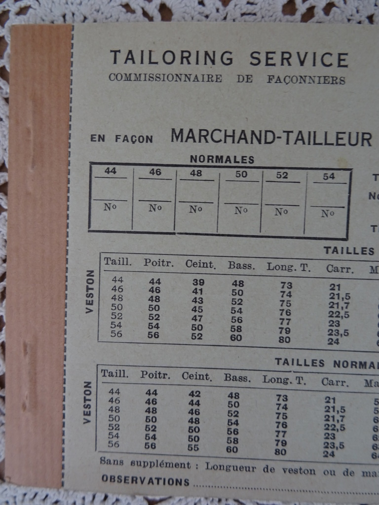 Antiek Frans bonnenboekje Tailoring service