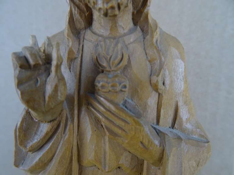 Antiek houten Jezusbeeldje Heilig Hart