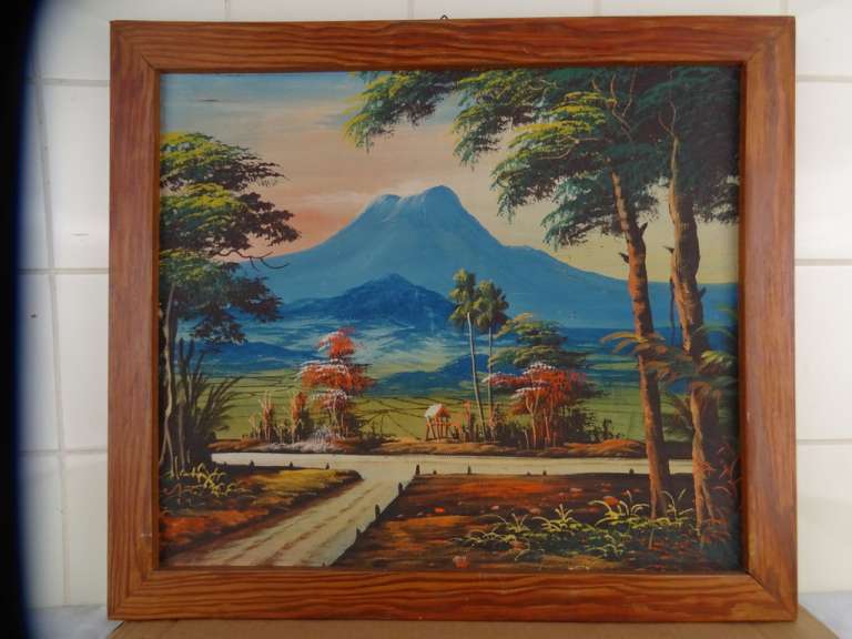 Kleurrijk schilderij met berg