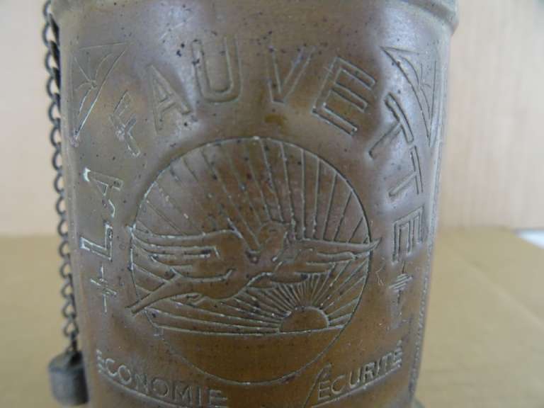 Antieke koperen olielamp La Fauvette