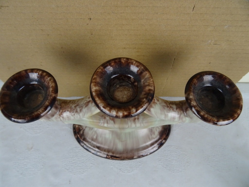 Antiek of vintage aardewerk kandelaar en vaasje - Afbeelding 3
