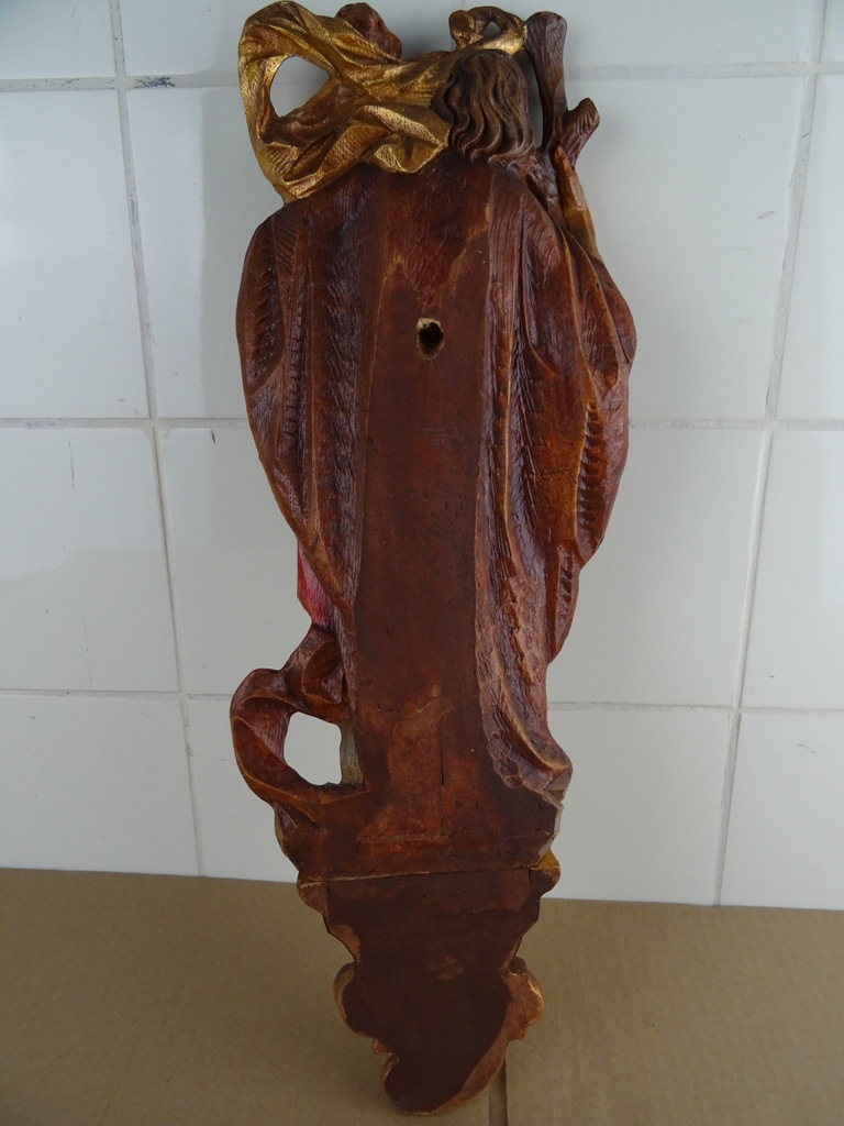 Antiek houten beeld Heilige Christoffel - Afbeelding 10