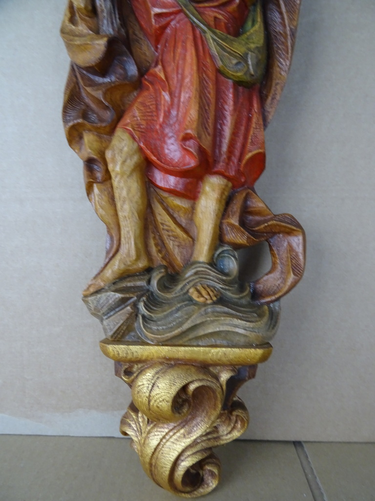 Antiek houten beeld Heilige Christoffel - Afbeelding 3