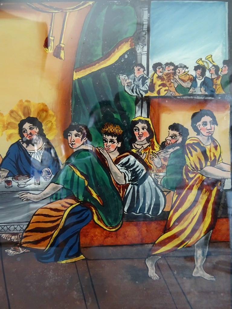 Antiek schilderij achter glas De bruiloft te Cana