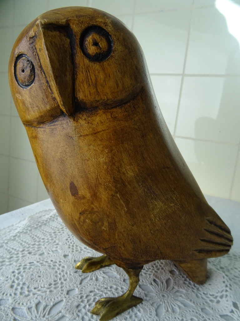 Antiek houten beeld uil 22 cm