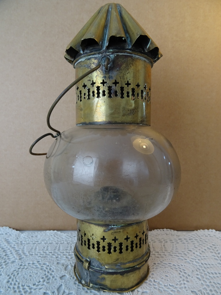 Antieke koperen stallamp