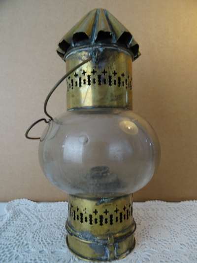 Antieke koperen stallamp