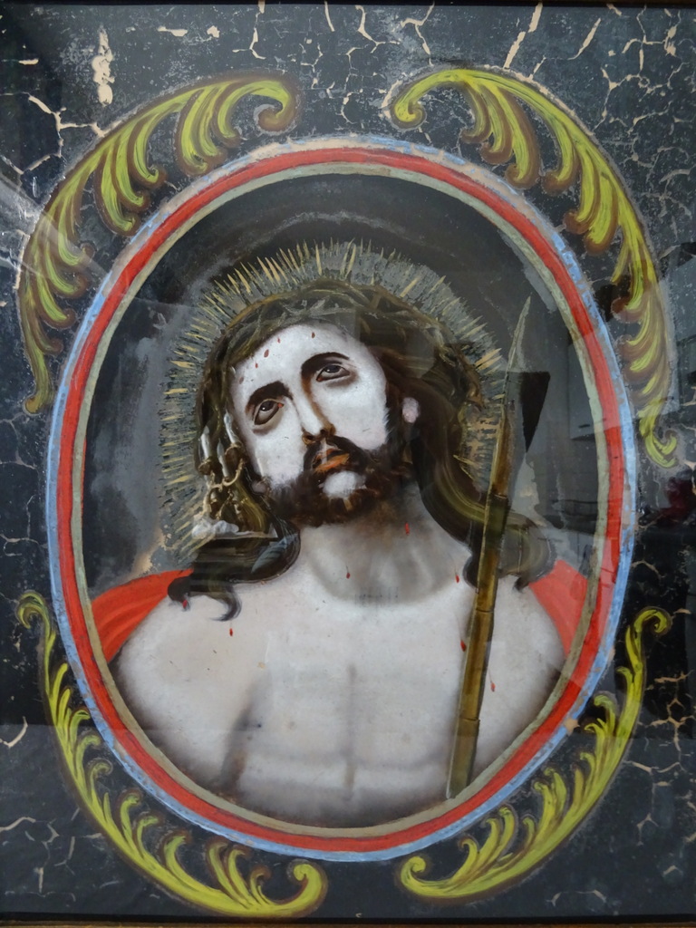 Antiek schilderij geschilderd achter glas Jezus Antiek schilderij geschilderd achter glas Jezus