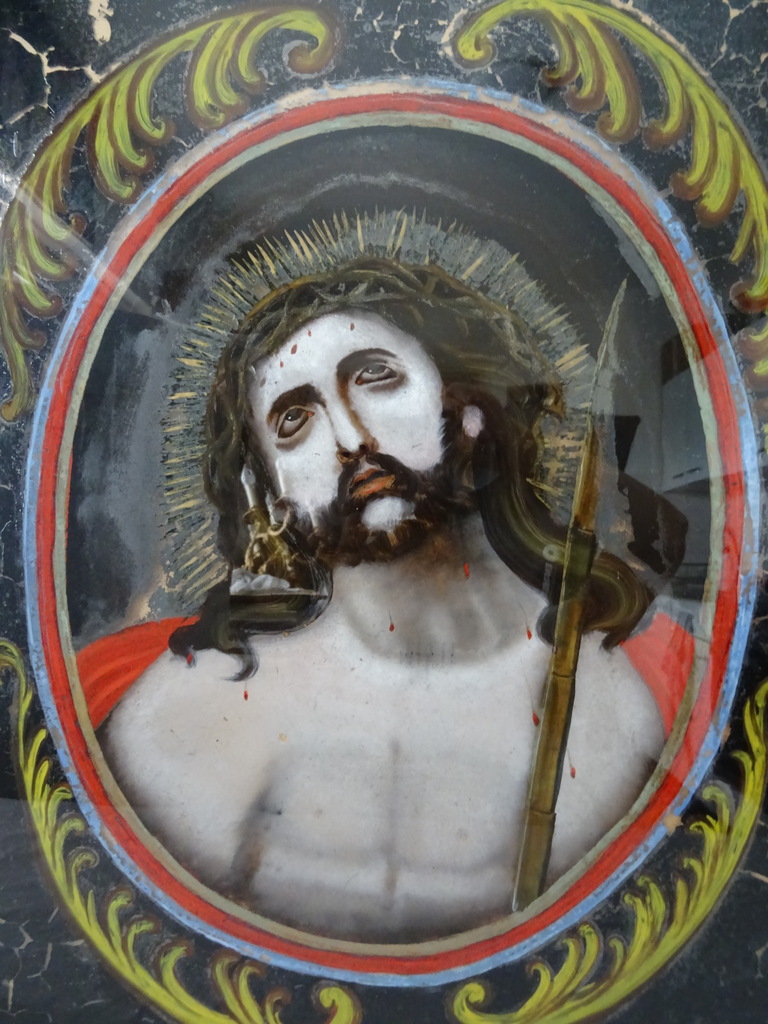 Antiek schilderij geschilderd achter glas Jezus Antiek schilderij geschilderd achter glas Jezus