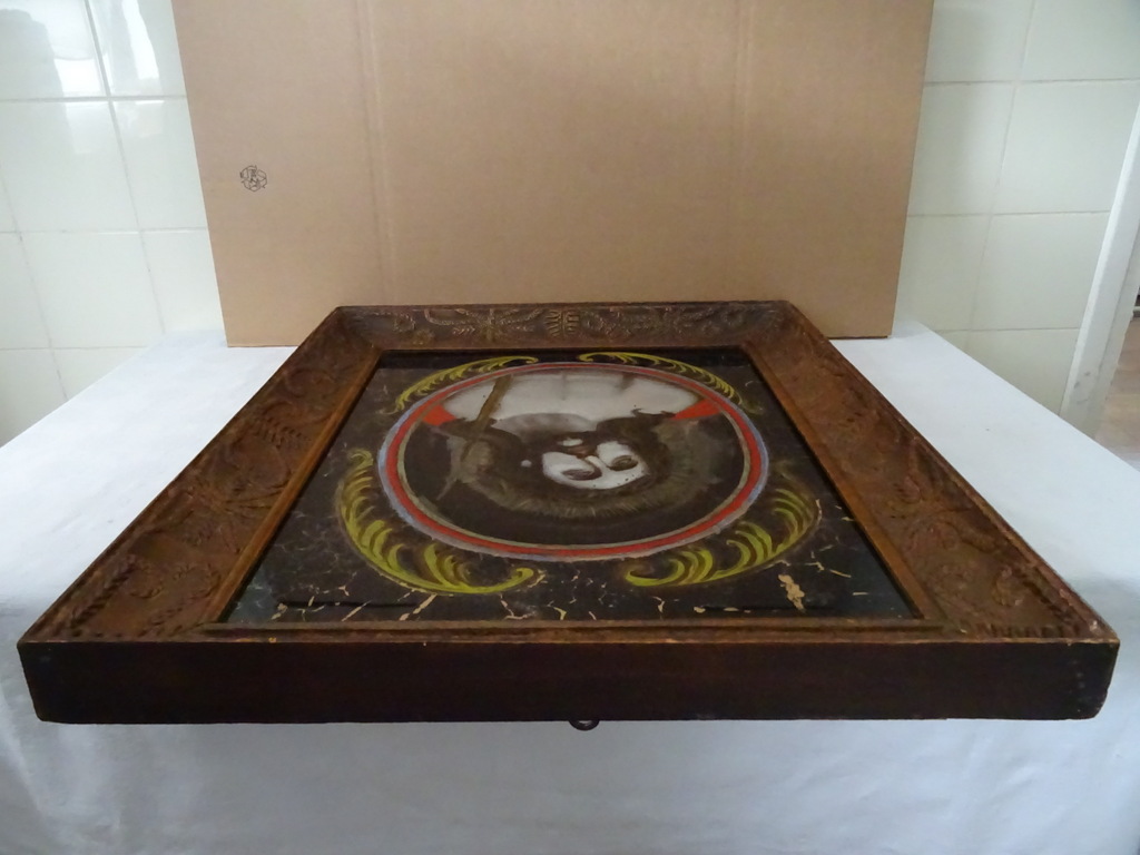 Antiek schilderij geschilderd achter glas Jezus Antiek schilderij geschilderd achter glas Jezus