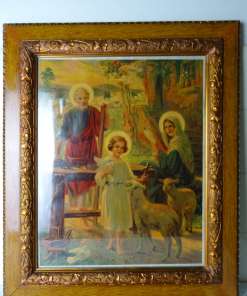 Antieke prent Heilige Familie in lijst 55x65 cm
