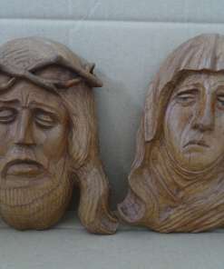 Volkskunst houtsnijwerk Jezus en Maria