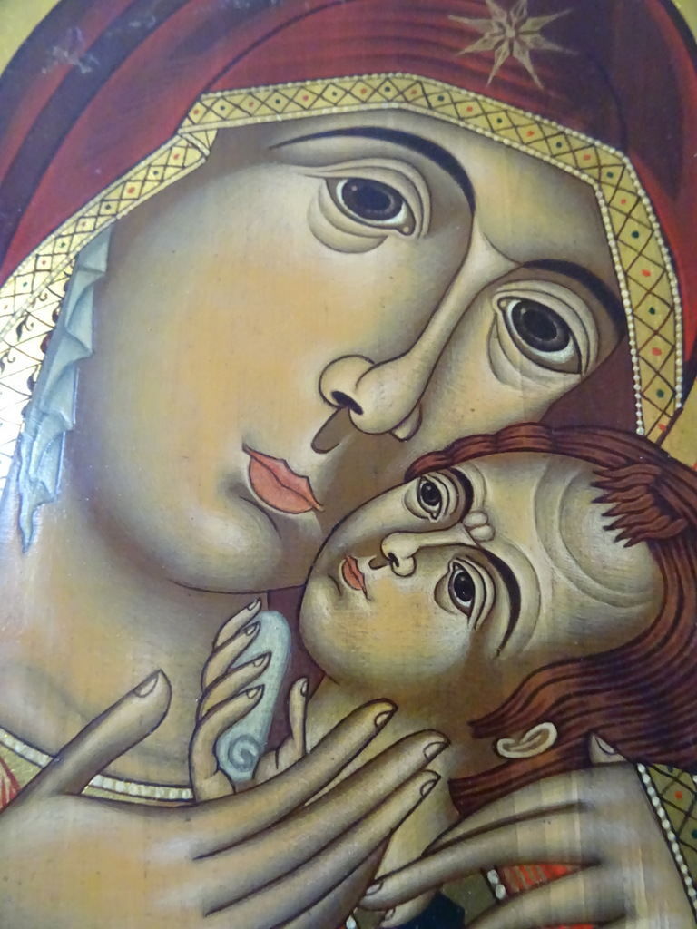 Groot geschilderd icoon Maria en Jezus