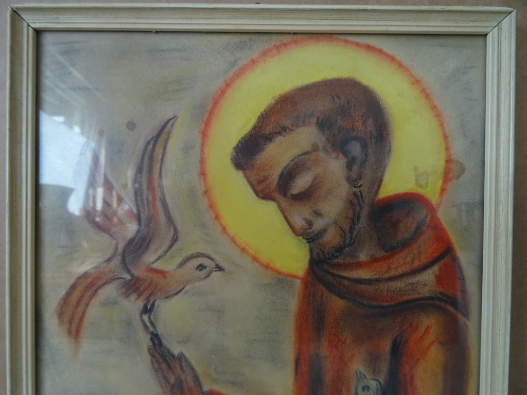 Antieke tekening Heilige Franciscus met duiven - Afbeelding 3