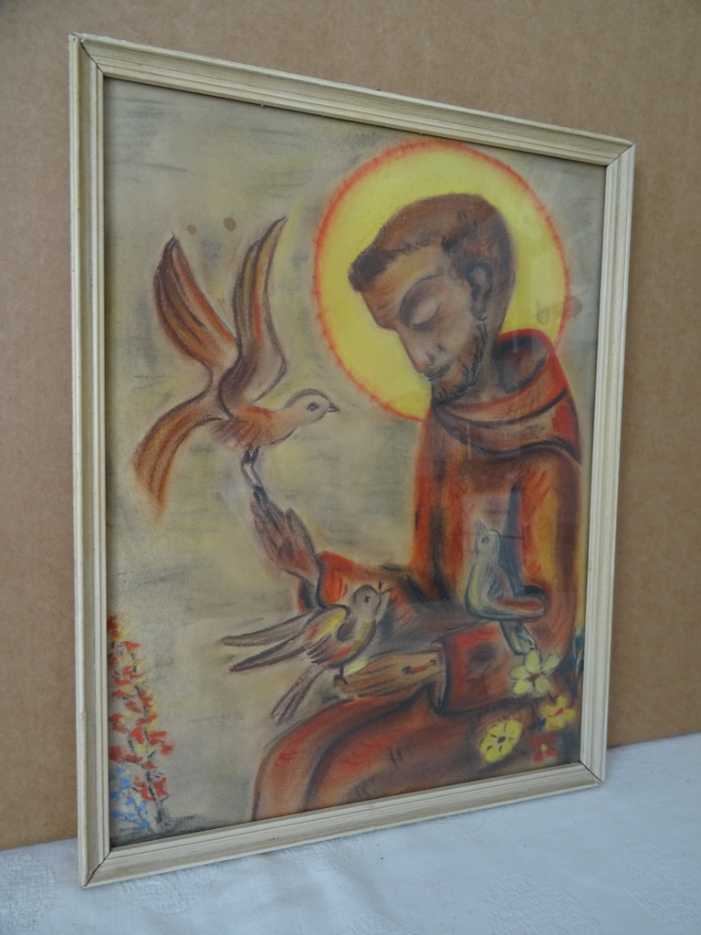 Antieke tekening Heilige Franciscus met duiven - Afbeelding 6