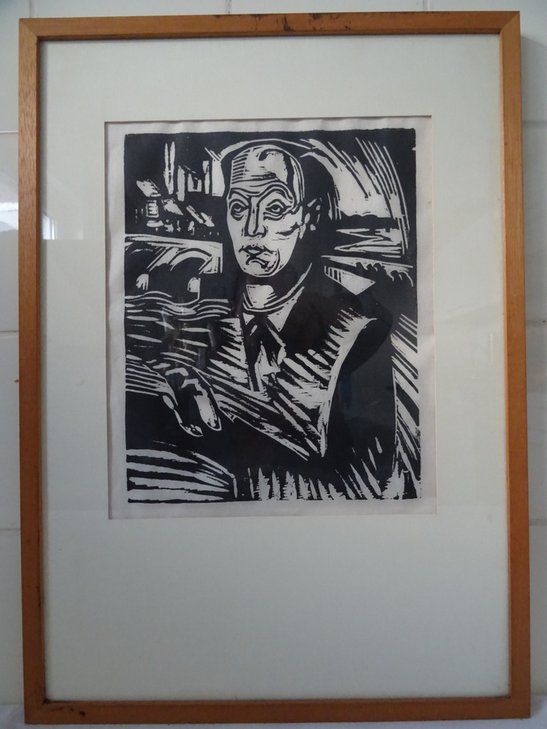 Henri Jonas Houtsnede Zelfportret met Maasbrug
