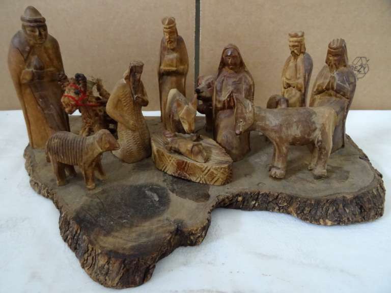Volkskunst antieke houten kerstgroep