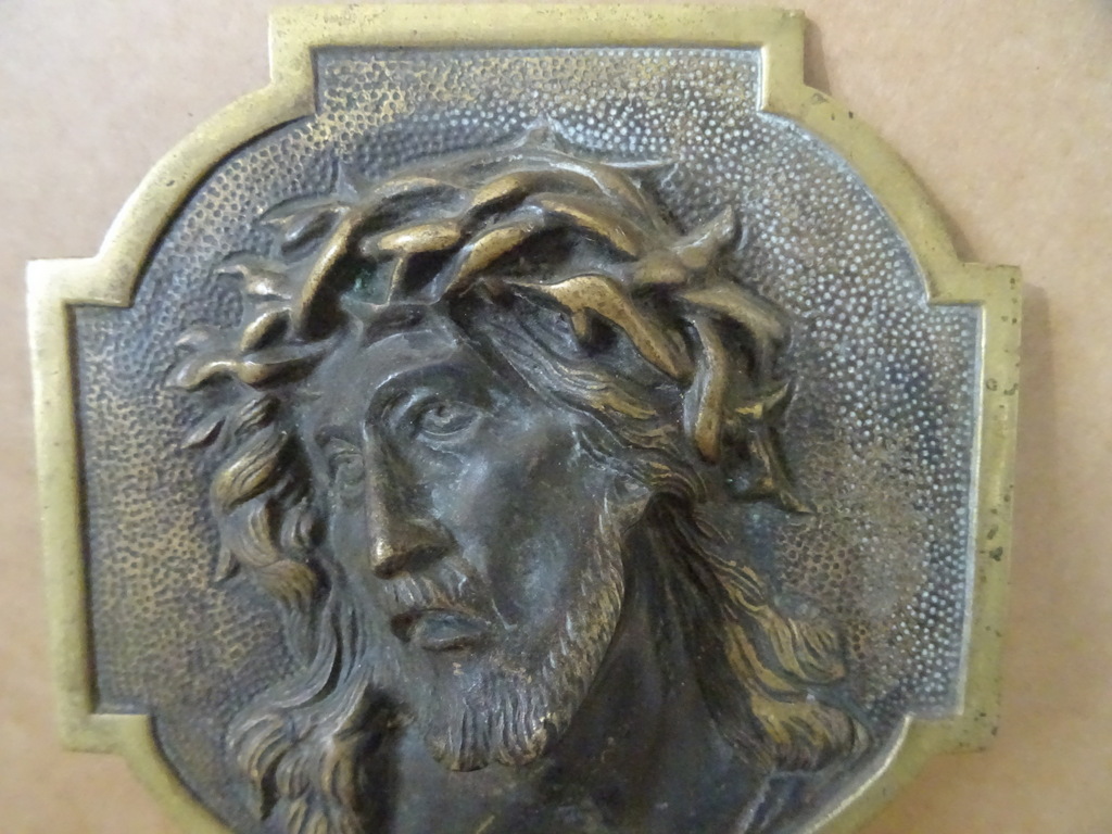 Antiek bronzen wijwaterbakje Jezus Christus - Afbeelding 2