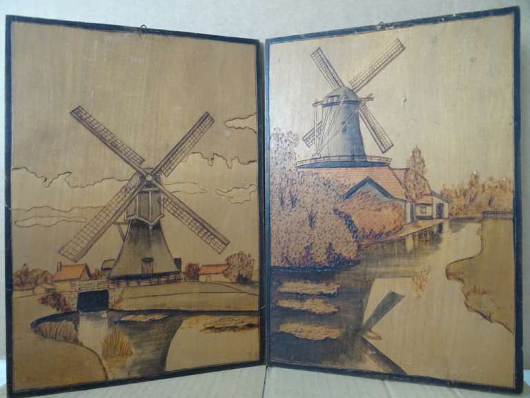 Gebrandschilderde panelen Hollandse molens