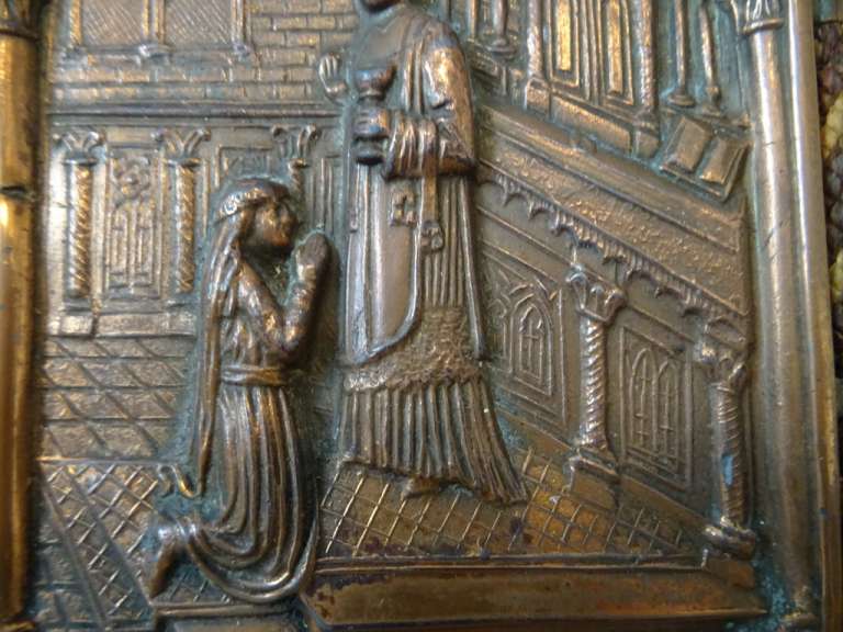 Antiek koperen reliëf met priester J.M.P.C. Belgium