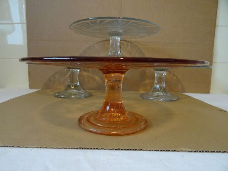 Collectie 3x glazen taartplateau vlaaischotel Ook los te koop