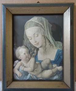 Antieke prent Madonna met kindje Jezus