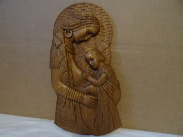 Antiek houtsnijwerk Madonna met kind