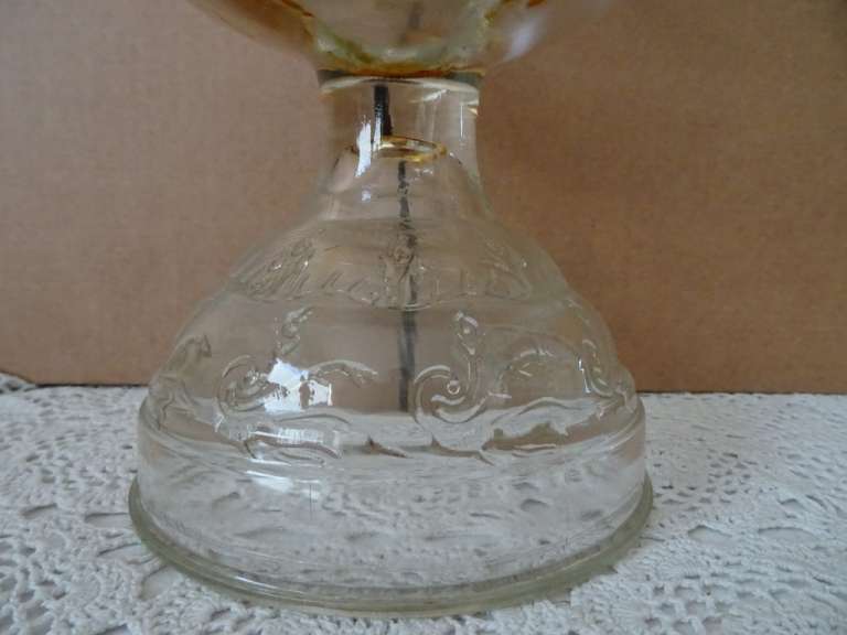 Antieke olielamp van glas 42 cm