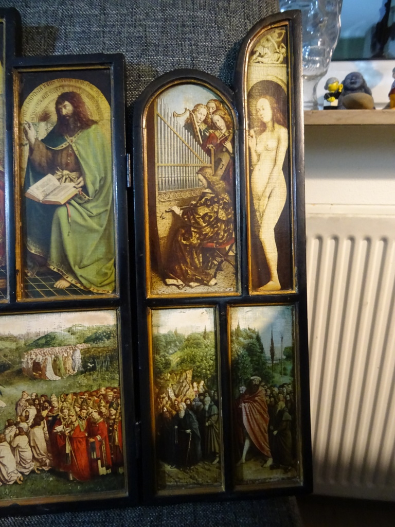 Antiek drieluik de Aanbidding van het Lam Gods - Afbeelding 10