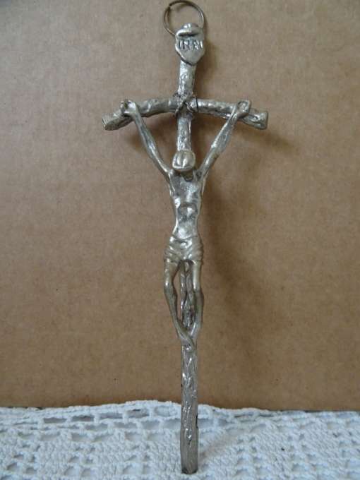 Art deco verzilverd kruisbeeld 13 cm