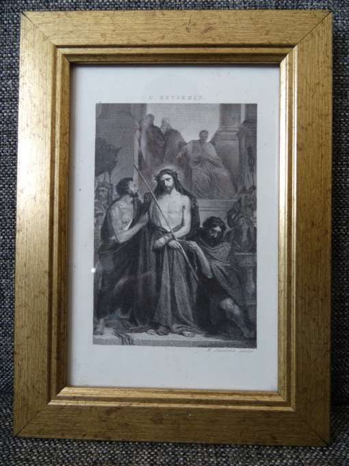 Antieke prent De veroordeling van Christus