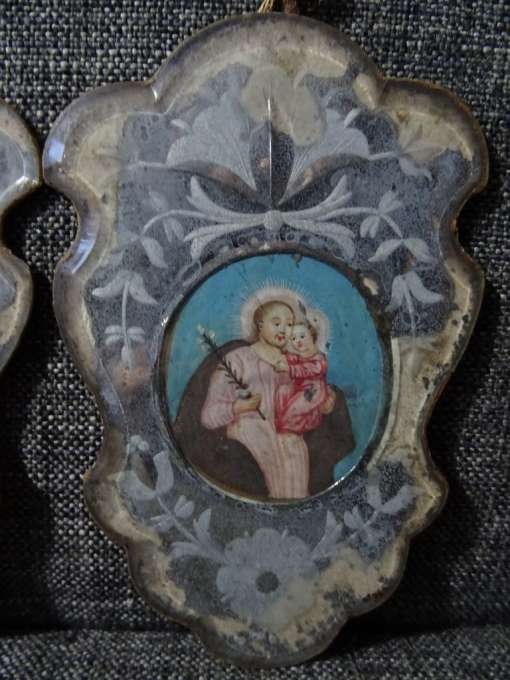 Prenten geschilderd achter glas uit 1800