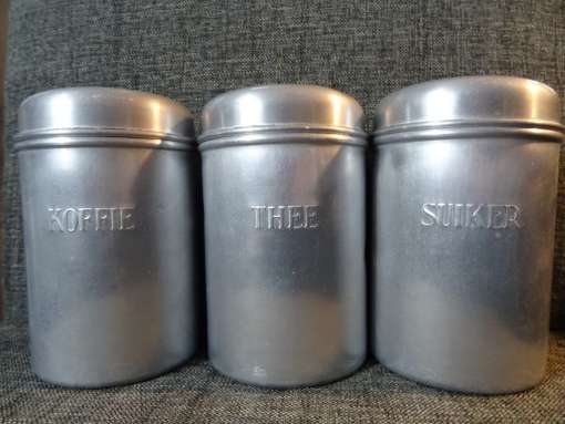 Aluminium voorraadpotten koffie thee suiker