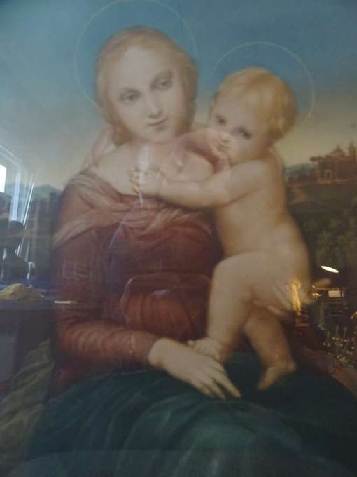 Madonna met kind antieke ets