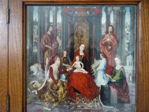 Antiek drieluik Het mystiek huwelijk van de Heilige Katharina