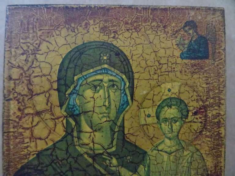 Alternative view of Houten icoon De Moeder Gods en engel