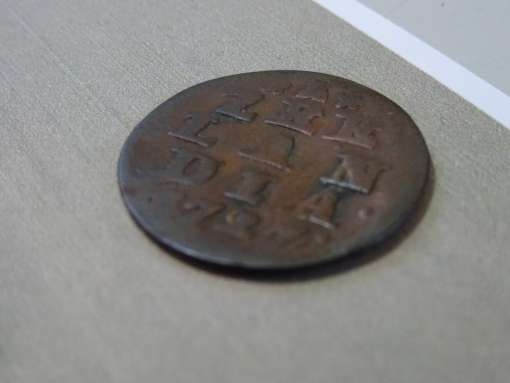 Bodemvondst munt Nederlandse Republiek 1 Duit 1727