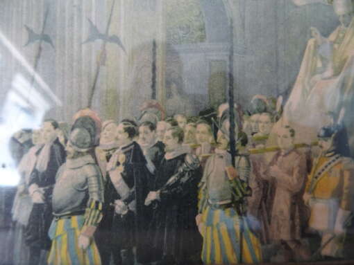 Antieke prent processie met paus