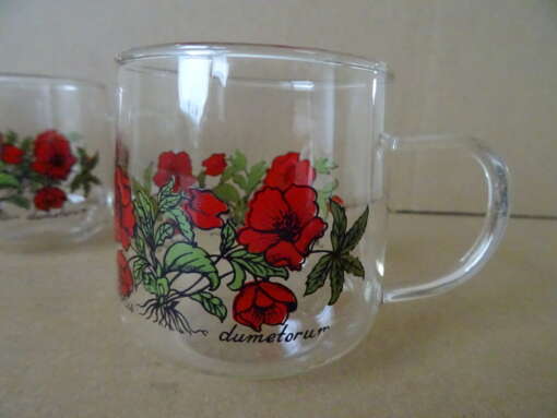 Vintage theeglazen gedecoreerd met bloemen