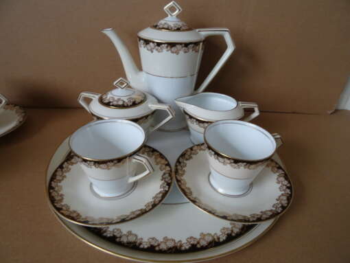 Art deco porseleinen verguld theeservies