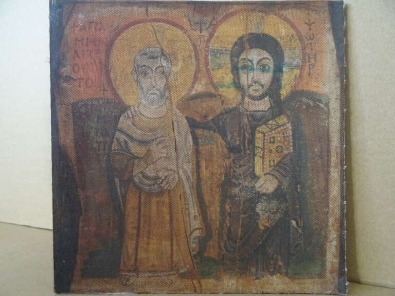 Icoon Christus en Heilige Menas oleografie