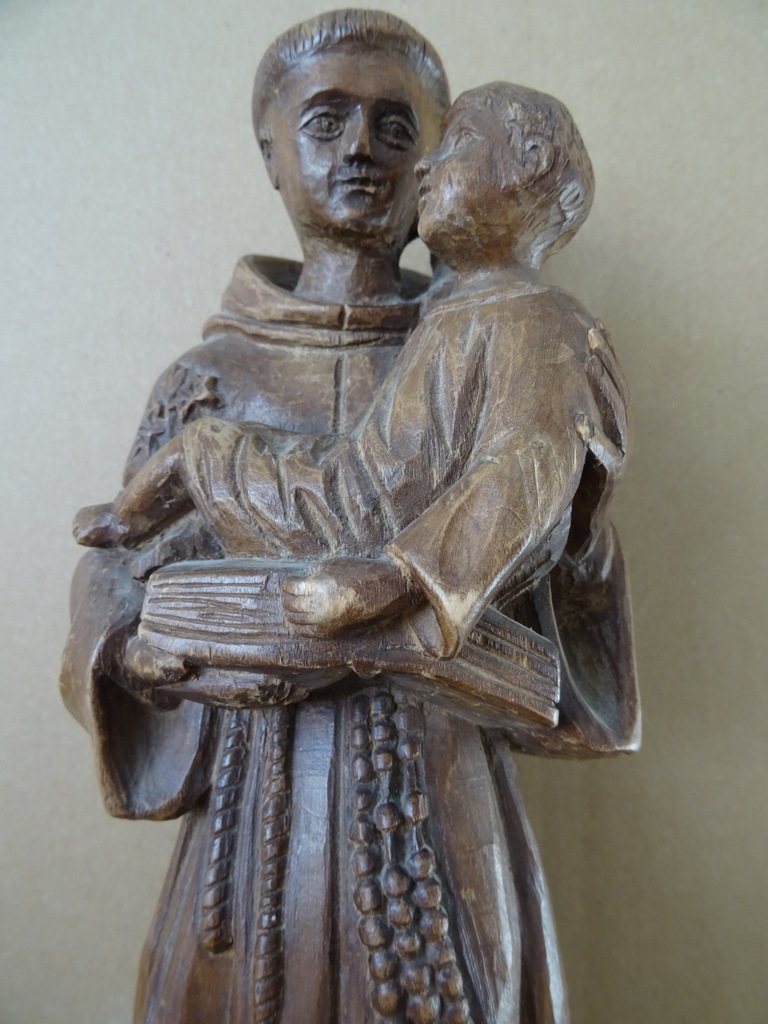 Houten beeld Heilige Antonius en Jezus 34cm - Afbeelding 2