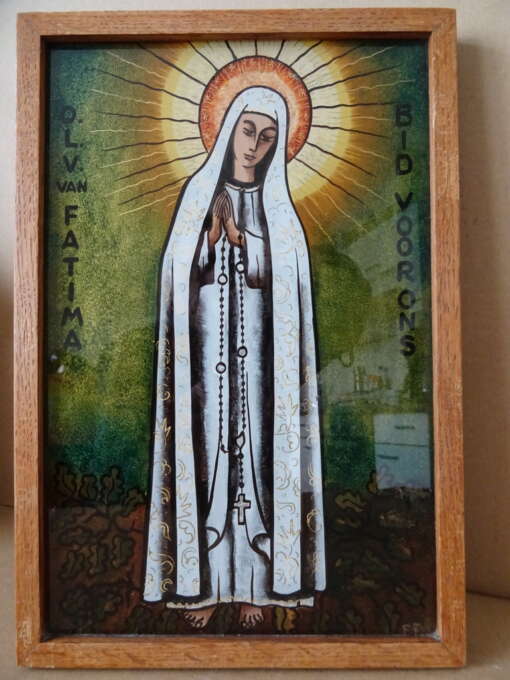 Maria icoon geschilderd achter glas 22x32cm