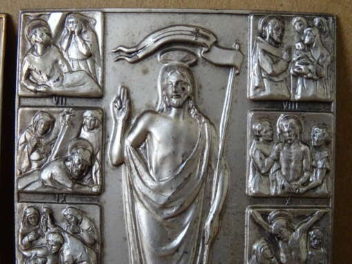 Antiek zilveren icoon kruiswegstaties