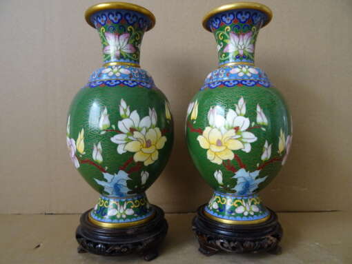 Chinese Cloisonné emaille vaasjes verguld 21cm